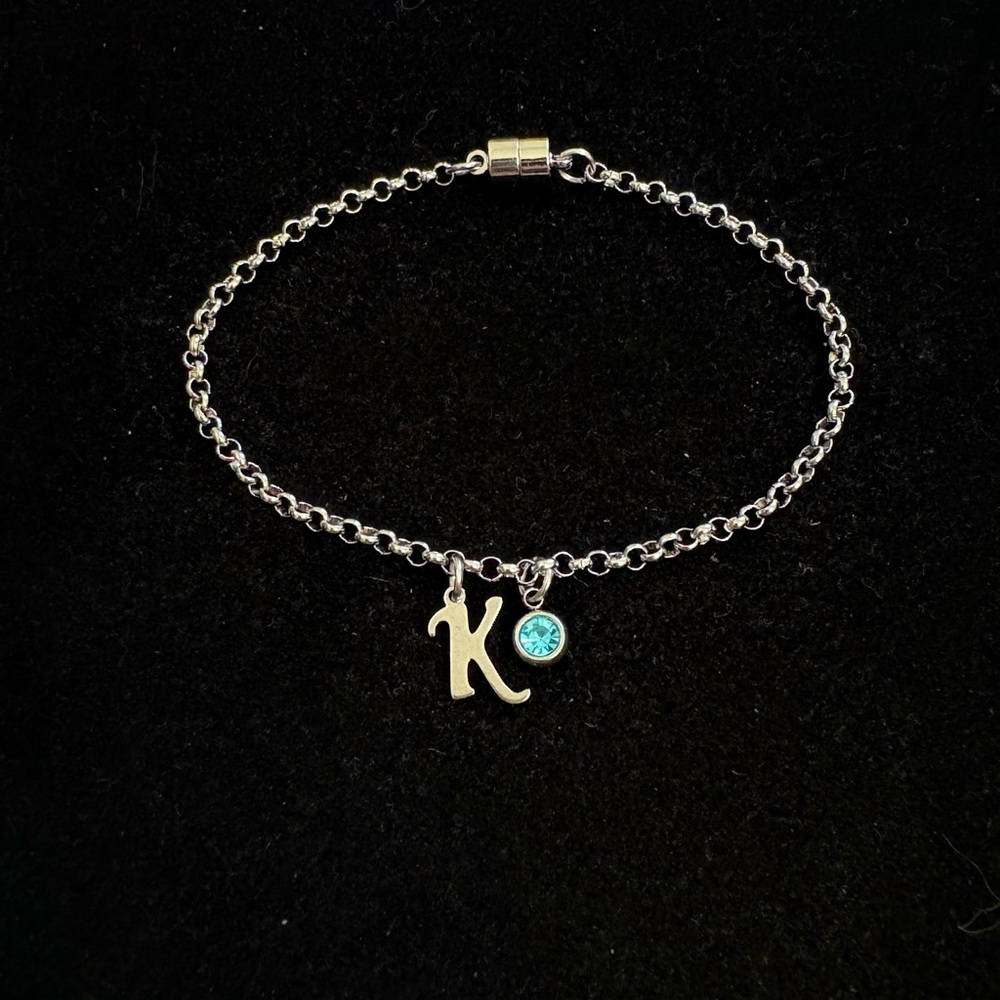 Letter Initial Bracelet with birthstone charm